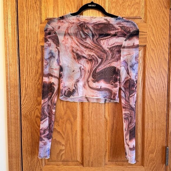 SHEIN Women's Multicolor Marble Print Mesh Crop Top Size M New - Picture 2 of 5